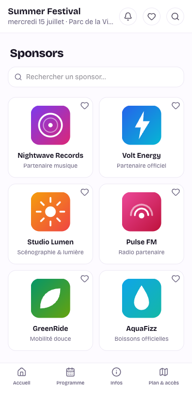Sponsors dans l'app