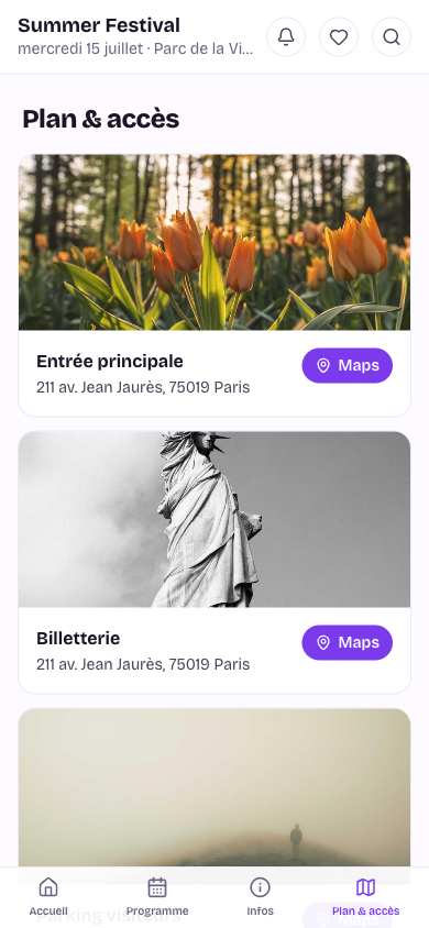 Plan du lieu dans l'app